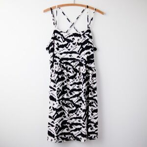 Old Navy Black Zebra Mini Dress Womens L Black White Strappy Y2K Summer